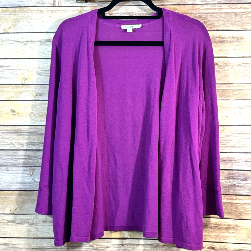 Chicos Womens Vibrant Purple Open Front 3/4 Sleeve Career Cardigan XL